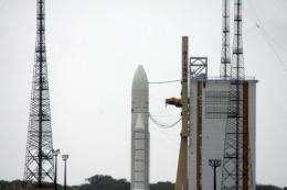 An Ariane 5 rocket at the European Space Agency's base in Kourou, French Guiana