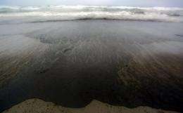 An oil slick stains a New Zealand beach in 2011