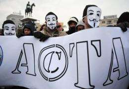 A protest against the Anti-Counterfeiting Trade Agreement (ACTA) in downtown of Sofia