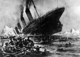 Artist impression showing the  1912 shipwreck of the British luxury passenger liner Titanic