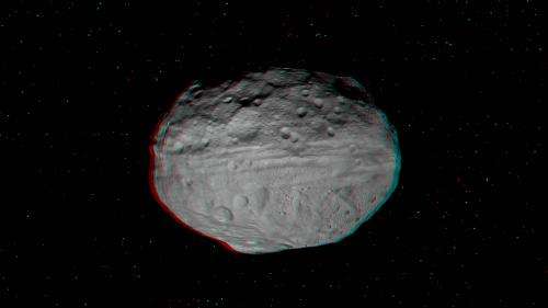 Asteroid Vesta floats in space in high resolution 3-D