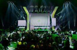 Attendees leave the Microsoft Xbox press conference at the Electronic Entertainment Expo