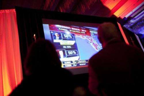 Attendees react to election results at a reception sponsored by the Republican Party of Florida