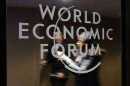 A World Economic Forum (WEF) logo is seen at the Congress Center in Davos