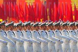 Chinese People's Liberation Army (PLA) naval officers marching past Tiananmen Square in 2009