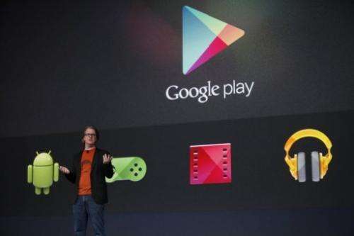 Chris Yerga, engineering director at Google, introduces some features of Google Play in San Francisco on June 27, 2012