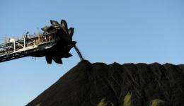 Coal is stockpiled at the coal port of Newcastle in Australia's New South Wales state in April 2012