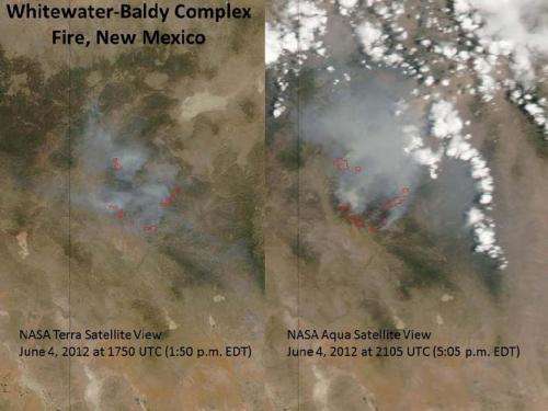 Double-Satellite view of Whitewater-Baldy complex fire