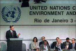 Former US president George Bush addresses the 15th plenary session of the UN-sponsored Earth Summit in 1992