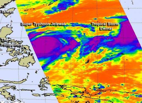 Frigid cloudtop temperatures indicate strength in Super Typhoon Jelawat and Tropical Storm Ewinar