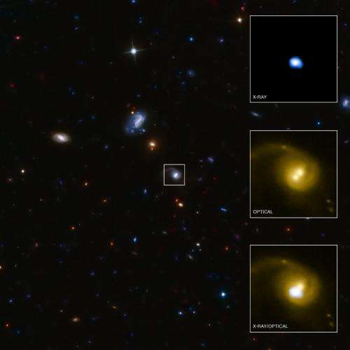 Giant black hole kicked out of home galaxy