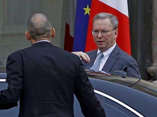Google's executive chairman Eric Schmidt arrives at the Elysee Palace for a meeting with French President