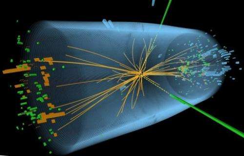 Graphic distributed on July 4, 2012 by CERN shows a representation of traces of a proton-proton collision
