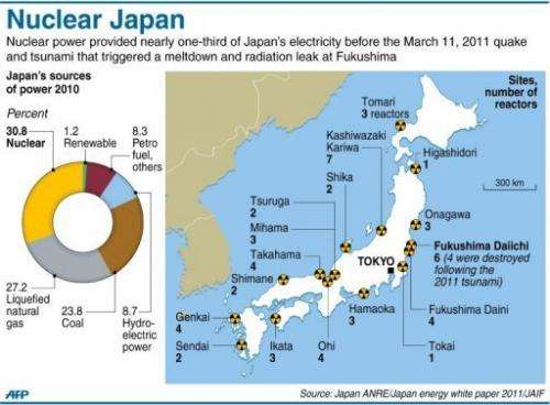 Graphic on nuclear power in Japan, accounting for nearly a third of electricity generated before the March 2011