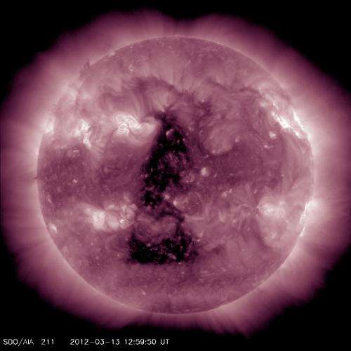 Huge coronal hole is sending solar wind our way