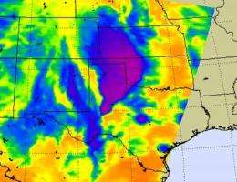 Infrared NASA satellite data indicates severe weather for south central US this week