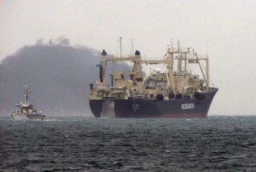 Japan's whaling research ship 'Nisshin Maru' leaves from Innoshima island port, on December 28, 2012