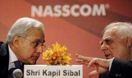 Kapil Sibal (right) with NASSCOM chairman Harsh Manglik in Mumbai today