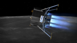 Lunar lander firing up for touchdown