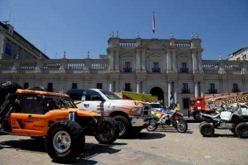 Motorcycles, cars and trucks are pictured during a ceremony to launch the Dakar Rally in Santiago on December 12, 2012