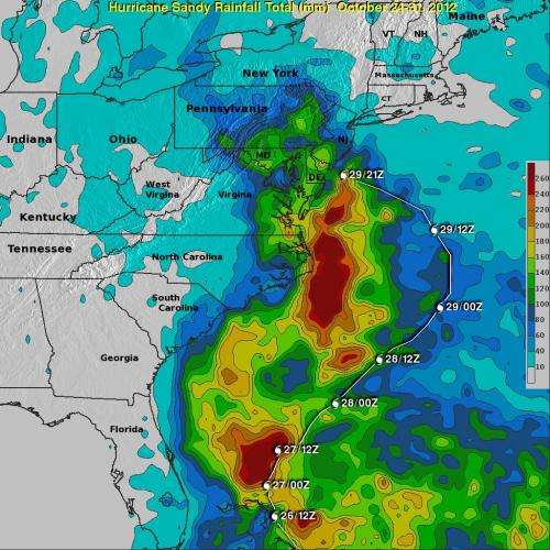 NASA adds up Hurricane Sandy's rainfall from space
