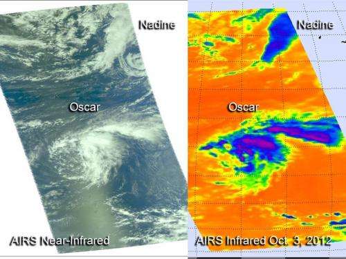 NASA gets 2 infrared views of tropical storms Nadine, Oscar