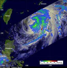 NASA looks at Typhoon Mawar, now heading to sea