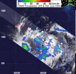 NASA sees a 'hot tower' in newborn eastern Pacific Tropical Depression 2E
