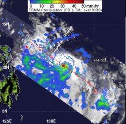 NASA sees heavy rainfall around compact Typhoon Guchol's center