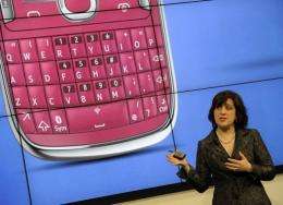 Nokia executive Mary McDowell presents the new Lumia mobile phone in Barcelona today