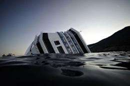 Picture taken on January 14, 2012 shows  the Costa Concordia after the cruise ship ran aground and keeled over