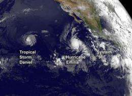 Satellite sees two tropical cyclones chase Tropical Storm Daniel
