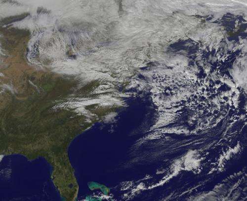 Satellite still shows Sandy's remnant clouds over eastern Canada and the northeastern US