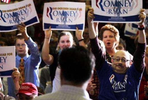 Supporters rally in support of Republican US presidential candidate Mitt Romney in Ohio in September