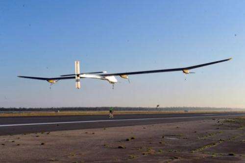Swiss-made Solar-powered aircraft the Solar Impulse piloted by Bertrand Piccard of Switzerland takes-off from Rabat