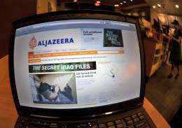 The Al-Jazeera website on a laptop at a cafe in Silver Spring, Maryland