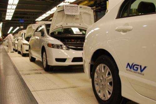 The assembly line of Honda's compressed natural gas Civic GX