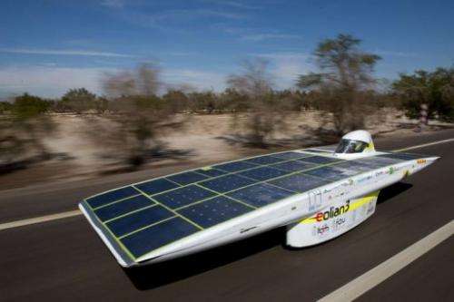 The Chilean team Eolian 3 competes during the first stage of the Atacama Solar Challenge