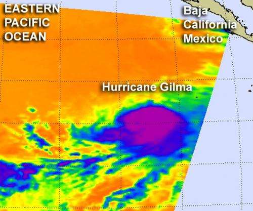 The cold power of Hurricane Gilma revealed by NASA satellite