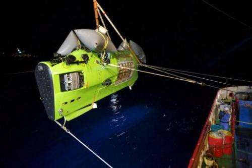The Deepsea Challenger submersible carrying filmmaker James Cameron