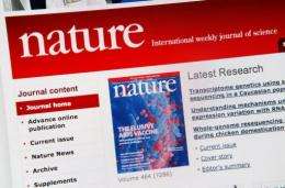 The internet homepage of the US scientific magazine Nature