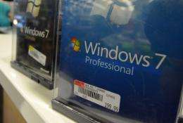 The Windows 7 software is for sale at an electronics store in Los Angeles