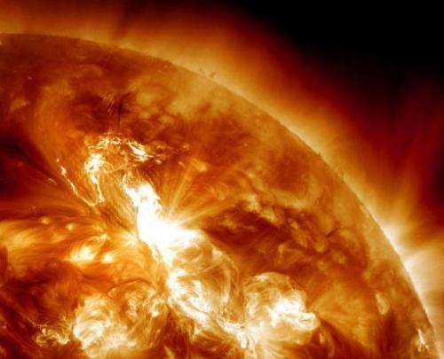 This January 23 image provided by NASA, captured by the Solar Dynamics Observatory, shows a solar flare erupting