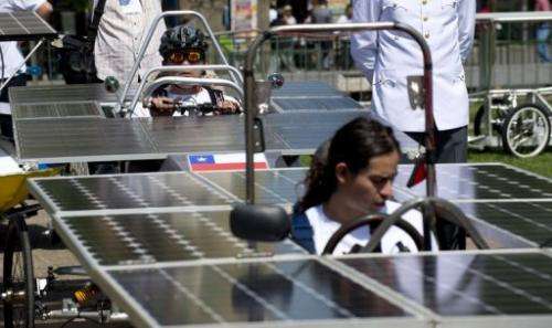 Vehicles are presented ahead of the Atacama Solar Challenge car race in Santiago