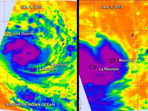 2 NASA satellites see Cyclone Dumile over La Reunion and Mauritius