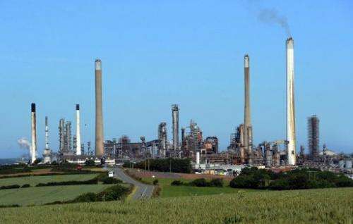 A general view of the Chevron Oil Refinery in west Wales is pictured on June 3, 2011