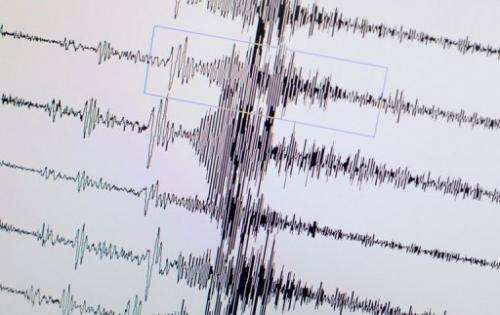 A monitor displays the seismological chart of the earthquake which hit Japan on March 11, 2011