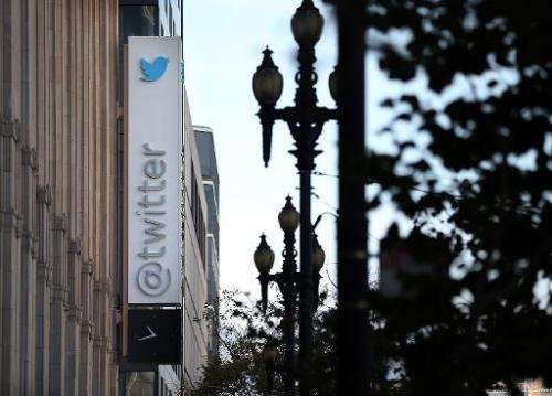 A sign is posted outside of the Twitter headquarters on October 25, 2013 in San Francisco, California