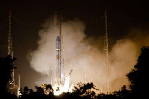 A Soyuz rocket lifts off on December 16, 2011 from Europe's space base in Sinnamary, 12km from Kourou