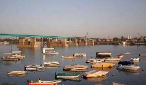 Boats of the Blue Nile Sailing Club float on the river in Khartoum on March 10, 2007